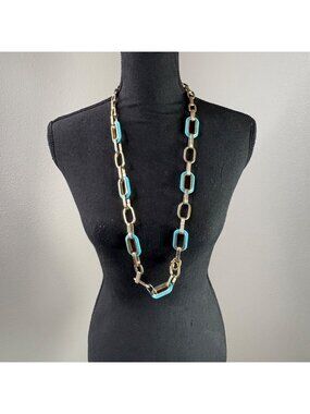 St. Thomas Necklace Vintage 1990's Thick Gold Turquoise Chunky Rectangle